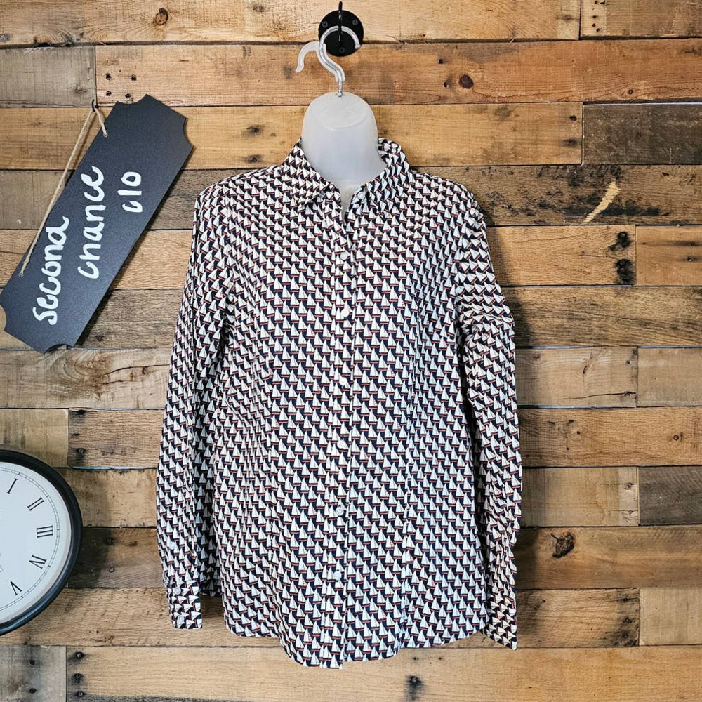 The Limited women's collared button up sailboat theme causal top size medium